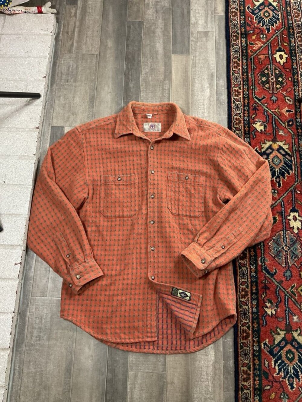Territory Ahead Large Men’s Shirt Long Sleeve Rusty Orange & Green Heavy Woven - Picture 7 of 11